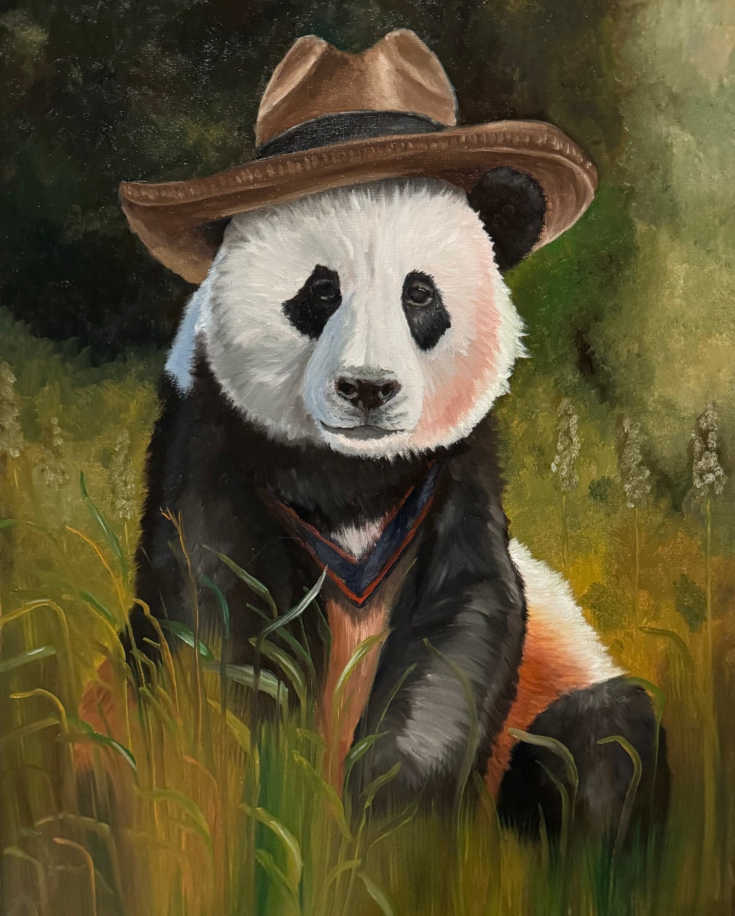 Cowboy Panda In Green Pasture